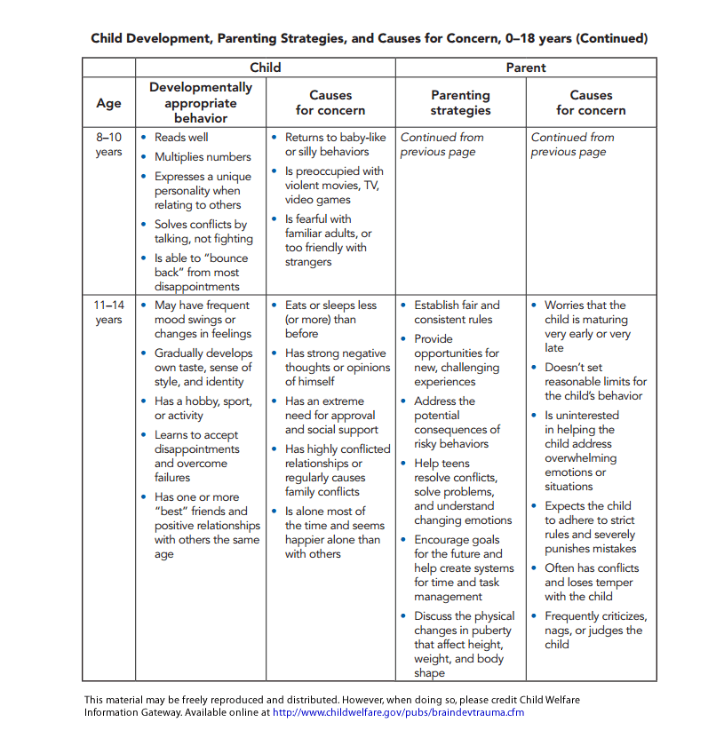 Teenage Development Stages Chart